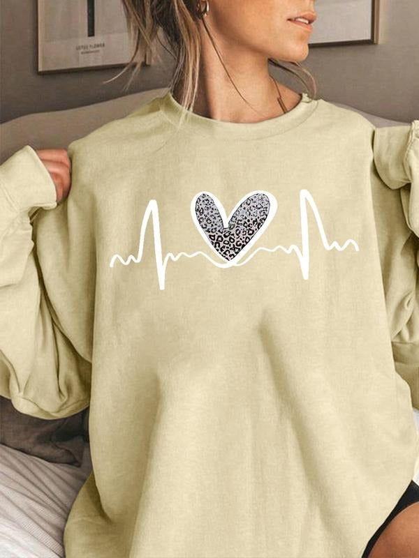 Heart Print Drop Shoulder Casual Round Neck Fall - Adult & Kids T-Shirts, Sweatshirts & Hoodies apparel design preview 1