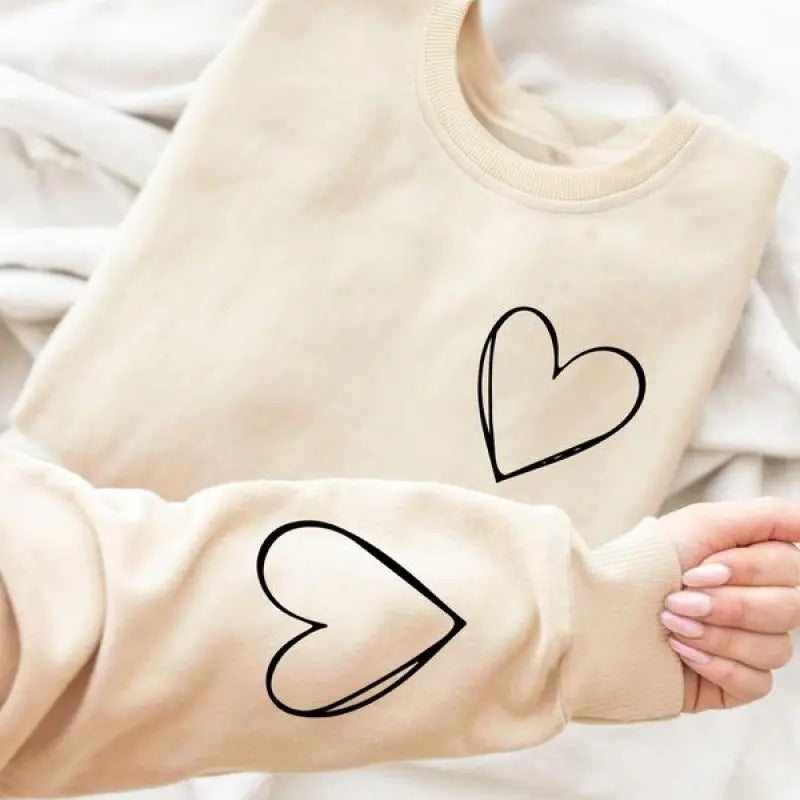 Heart Print Drop Shoulder Casual Round Neck Spring - Adult & Kids T-Shirts, Sweatshirts & Hoodies apparel design preview 1