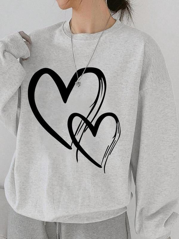 Heart Print Drop Shoulder Thermal Lined Casual Round - Adult & Kids T-Shirts, Sweatshirts & Hoodies apparel design preview 1