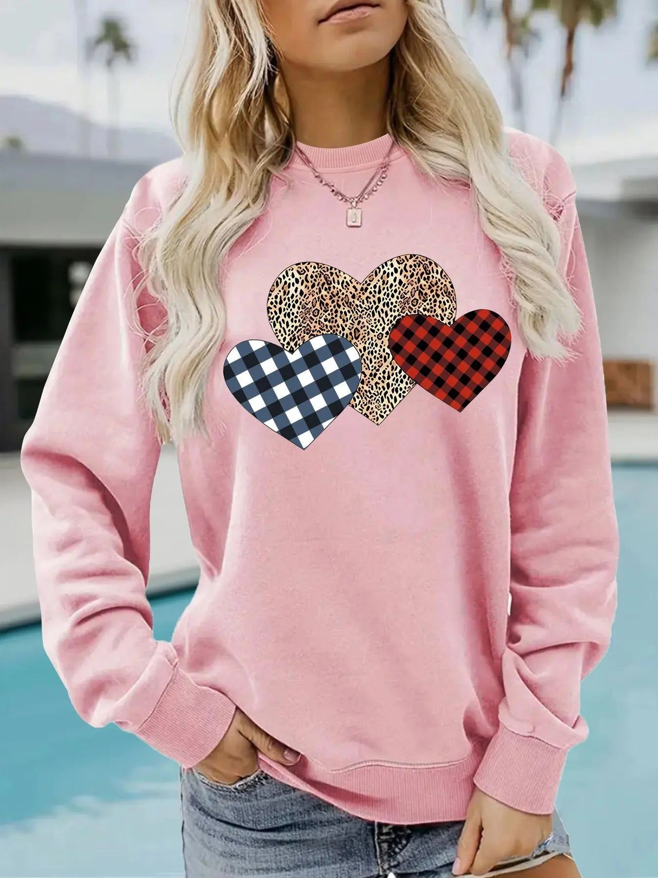 Heart Print Round Neck Casual Leopard Crew Daily - Adult & Kids T-Shirts, Sweatshirts & Hoodies apparel design preview 1