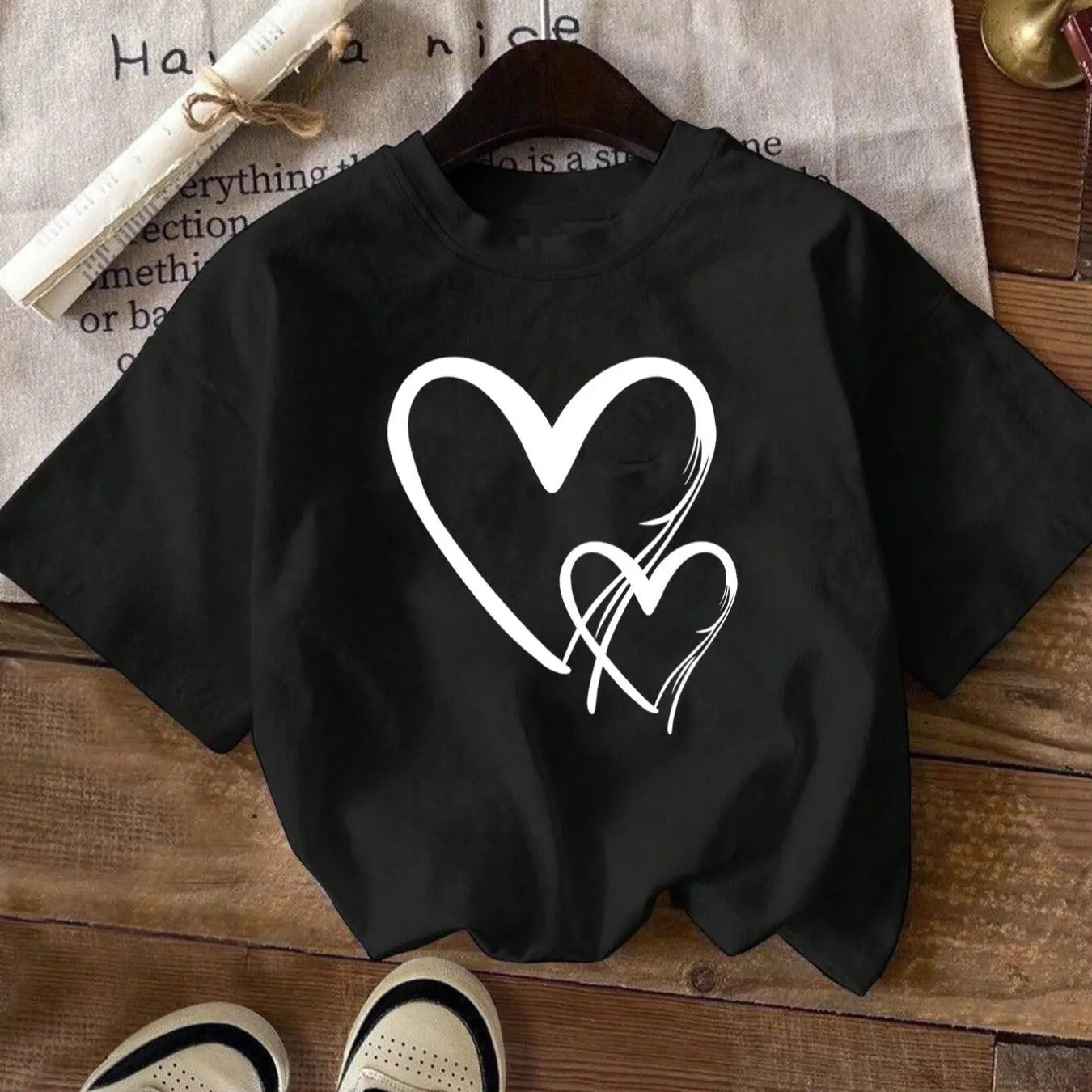 Heart Print Round Neck Casual Drop Shoulder Short - Adult & Kids T-Shirts, Sweatshirts & Hoodies apparel design preview 1