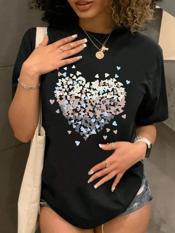 Heart Print Round Neck Casual Short Sleeve Crew Daily - Adult & Kids T-Shirts, Sweatshirts & Hoodies apparel design preview 1