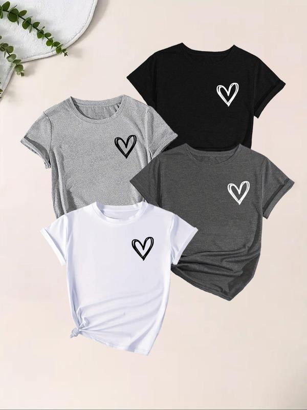 Heart Print Short Sleeve Casual Round Neck Top Summer - Adult & Kids T-Shirts, Sweatshirts & Hoodies apparel design preview 1