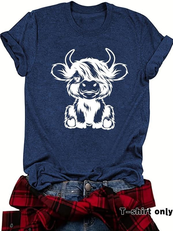 Highland Cow Print Round Neck Casual Short Sleeve - Adult & Kids T-Shirts, Sweatshirts & Hoodies apparel design preview 1