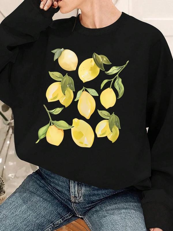 Lemon Print Drop Shoulder Casual Round Neck Fall - Adult & Kids T-Shirts, Sweatshirts & Hoodies apparel design preview 1
