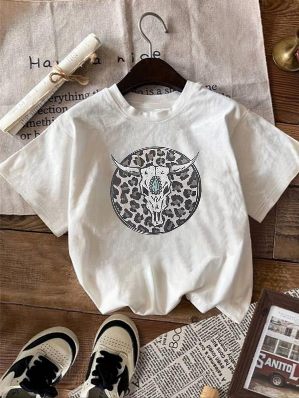 Leopard Bull Head Print Round Neck Casual Short - Adult & Kids T-Shirts, Sweatshirts & Hoodies apparel design preview 1