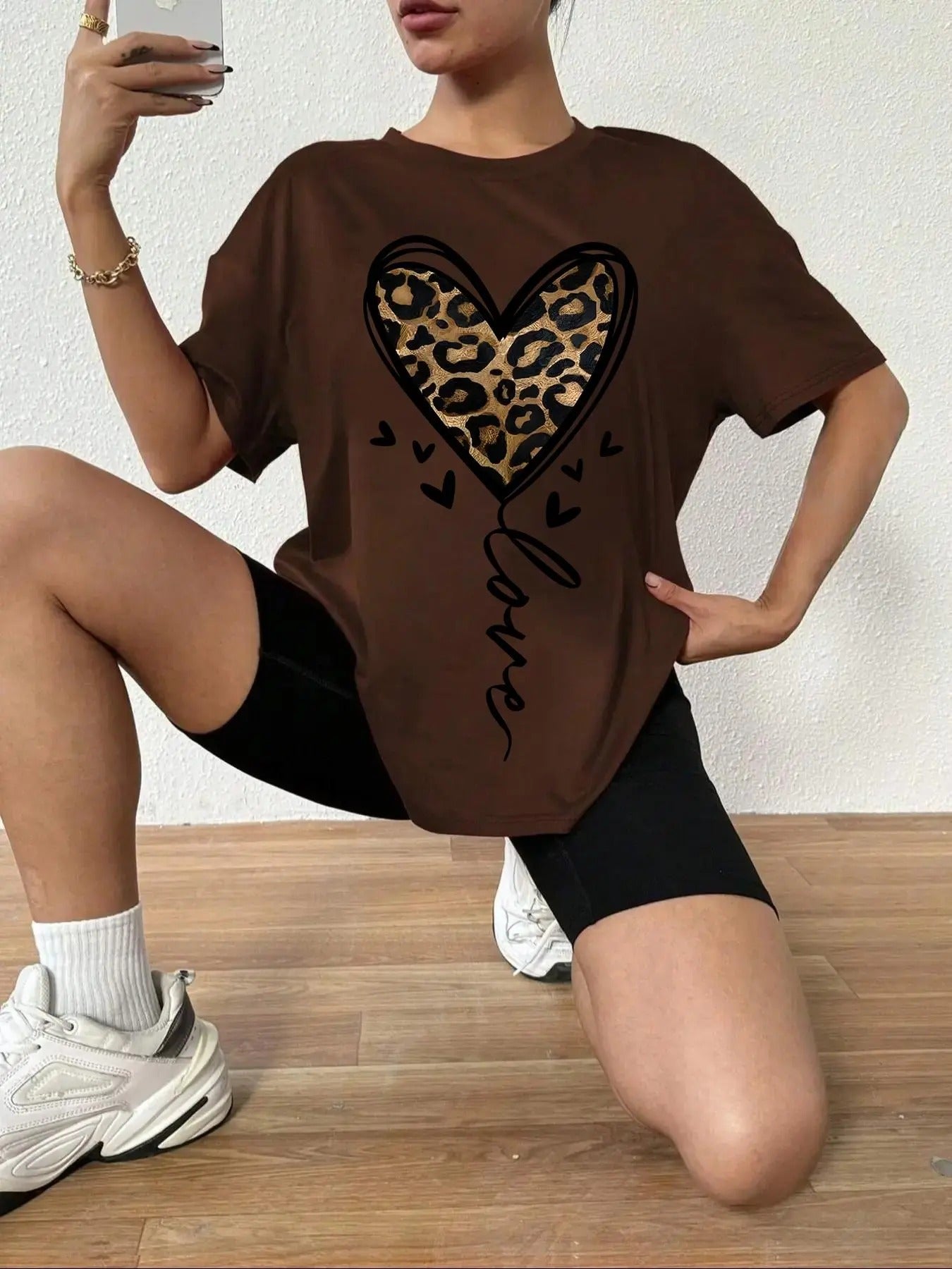 Leopard Heart Print Round Neck Drop Shoulder Vintage - Adult & Kids T-Shirts, Sweatshirts & Hoodies apparel design preview 1