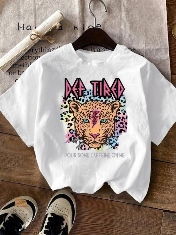 Leopard Letter Print Drop Shoulder Casual Crew Neck - Adult & Kids T-Shirts, Sweatshirts & Hoodies apparel design preview 1