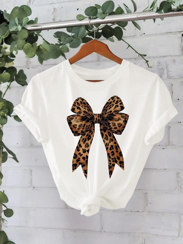 Leopard Bow Print Round Neck Casual Short Sleeve Crew - Adult & Kids T-Shirts, Sweatshirts & Hoodies apparel design preview 1