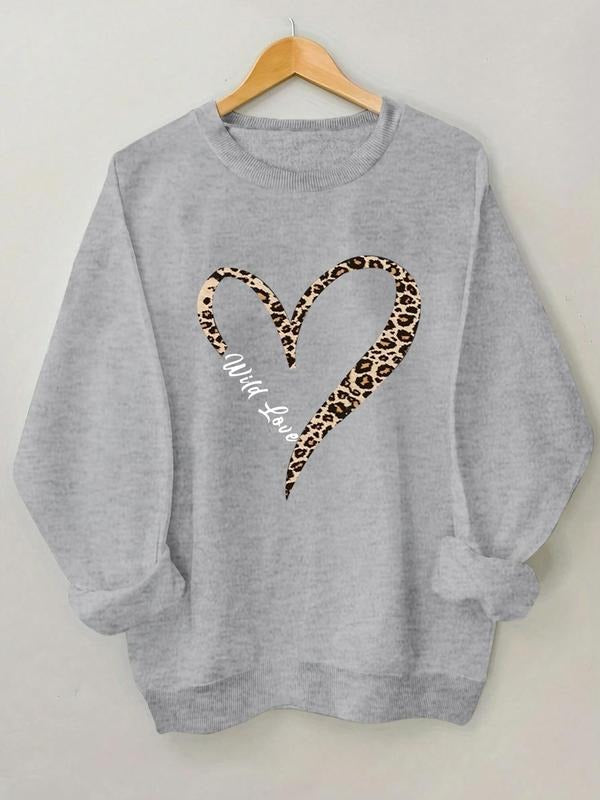 Leopard Heart Letter Print Round Neck Casual Crew - Adult & Kids T-Shirts, Sweatshirts & Hoodies apparel design preview 1