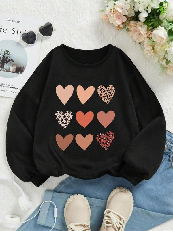 Leopard Heart Print Drop Shoulder Casual Round Neck - Adult & Kids T-Shirts, Sweatshirts & Hoodies apparel design preview 1