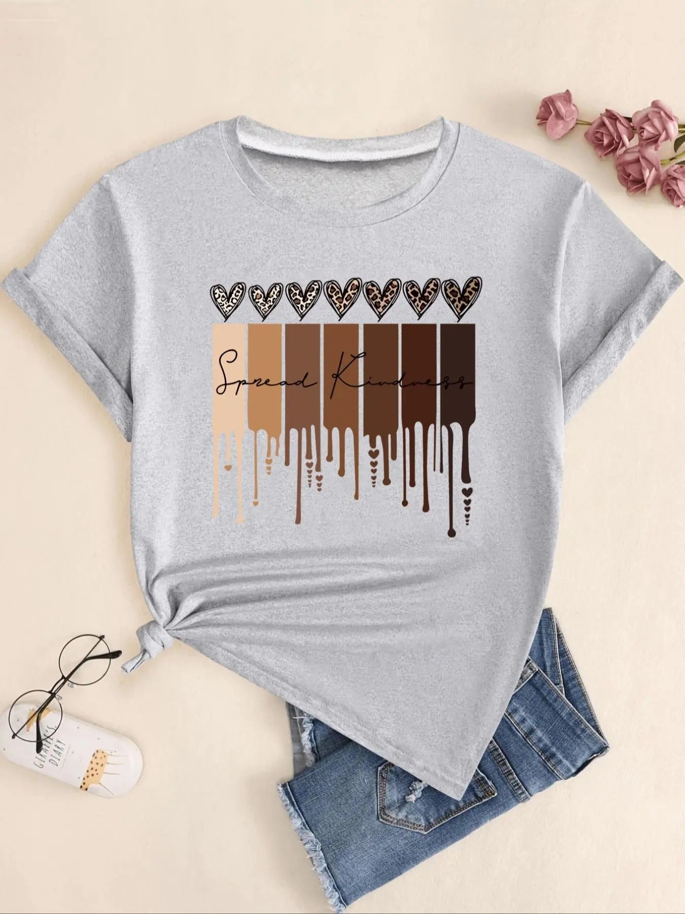 Leopard Heart Print Round Neck Casual Short Sleeve - Adult & Kids T-Shirts, Sweatshirts & Hoodies apparel design preview 1