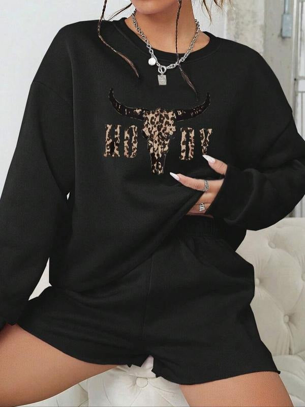 Leopard Letter Bull Head Print Drop Shoulder Casual - Adult & Kids T-Shirts, Sweatshirts & Hoodies apparel design preview 1