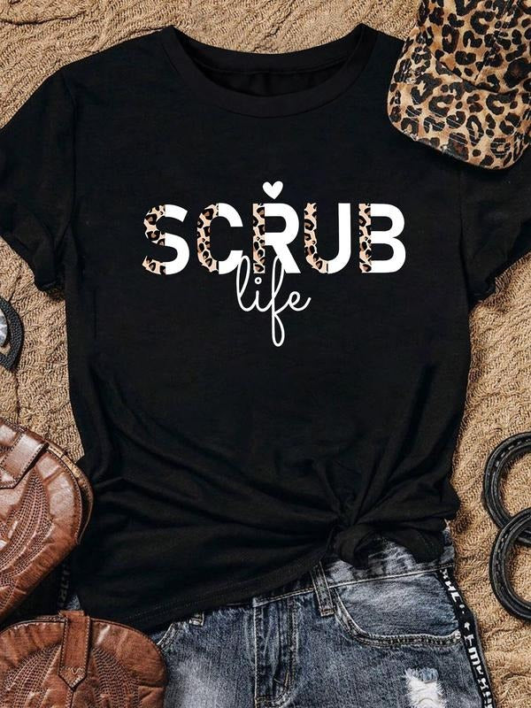 Leopard Letter Print Round Neck Casual Short Sleeve - Adult & Kids T-Shirts, Sweatshirts & Hoodies apparel design preview 1