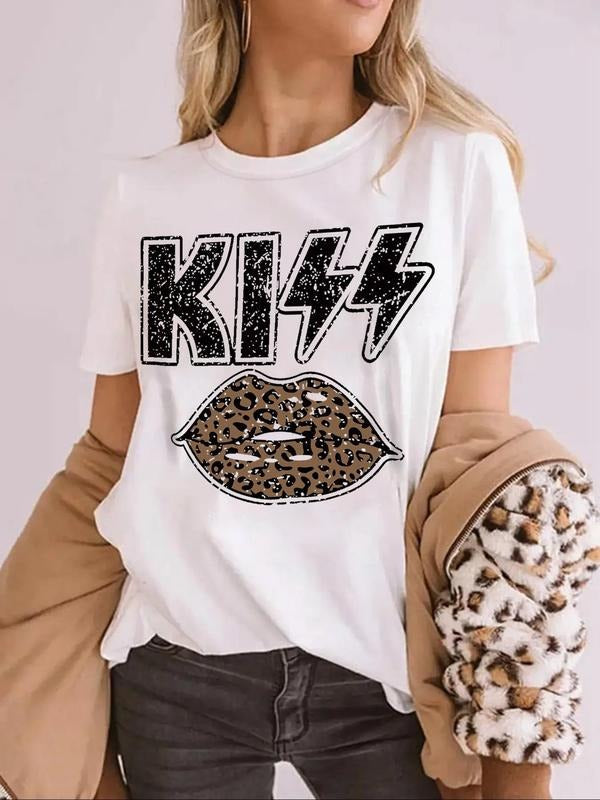 Leopard Lips Print Round Neck Casual Short Sleeve - Adult & Kids T-Shirts, Sweatshirts & Hoodies apparel design preview 1