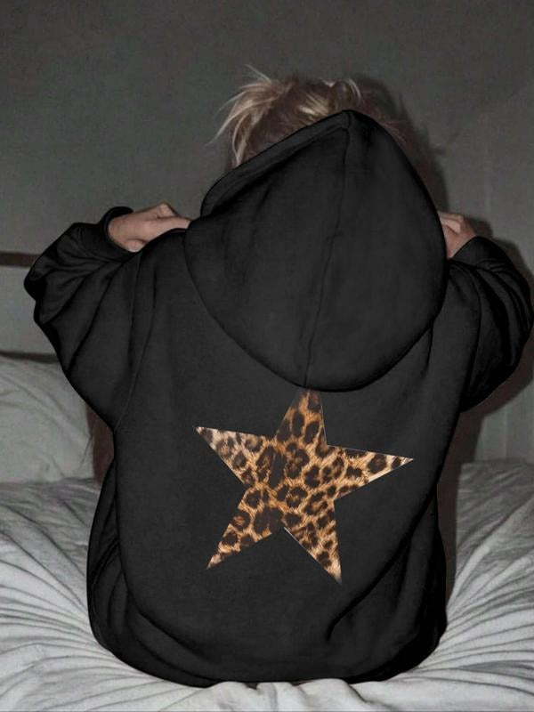 Leopard Star Print Drop Shoulder Casual Drawstring - Adult & Kids T-Shirts, Sweatshirts & Hoodies apparel design preview 1