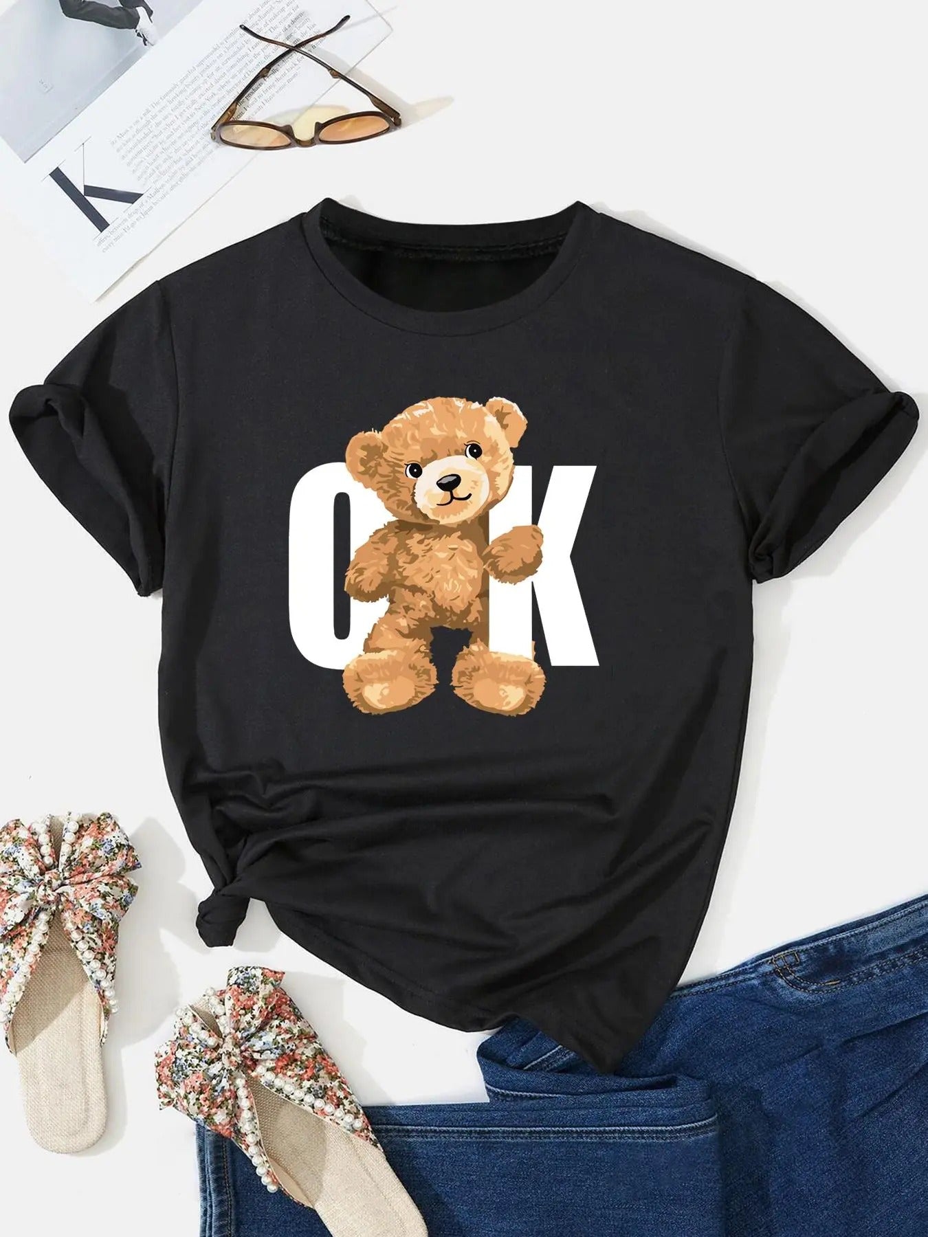 Letter Bear Print Round Neck Casual Crew Short Sleeve - Adult & Kids T-Shirts, Sweatshirts & Hoodies apparel design preview 1
