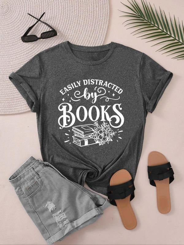 Letter Book Print Round Neck Casual Floral Short - Adult & Kids T-Shirts, Sweatshirts & Hoodies apparel design preview 1
