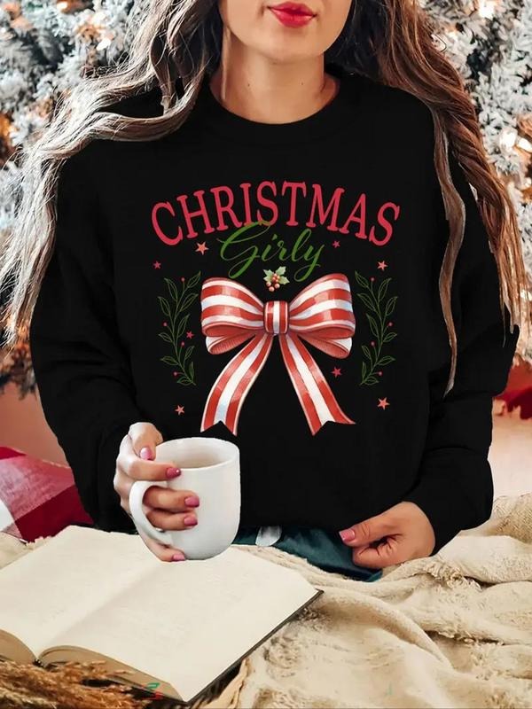 Letter Bow Print Drop Shoulder 2024 New Casual Round - Adult & Kids T-Shirts, Sweatshirts & Hoodies apparel design preview 1