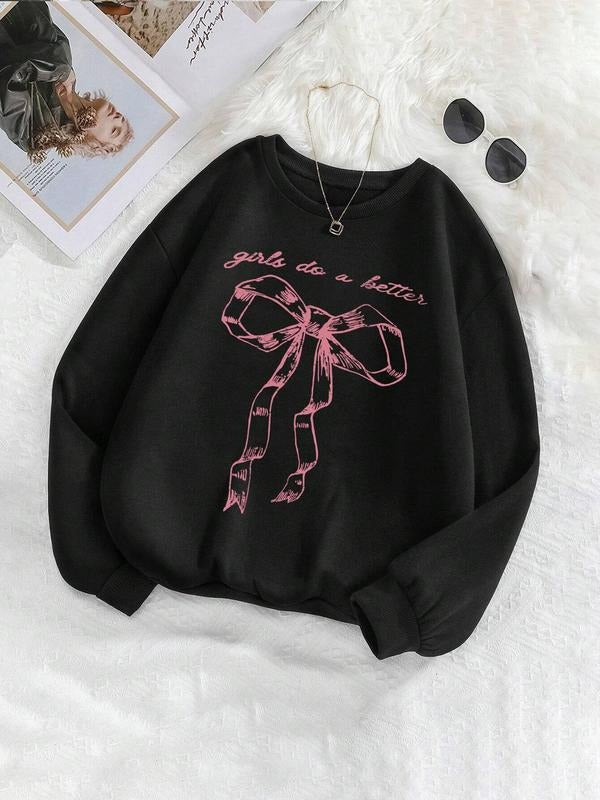 Letter Bow Print Drop Shoulder Thermal Lined Casual - Adult & Kids T-Shirts, Sweatshirts & Hoodies apparel design preview 1