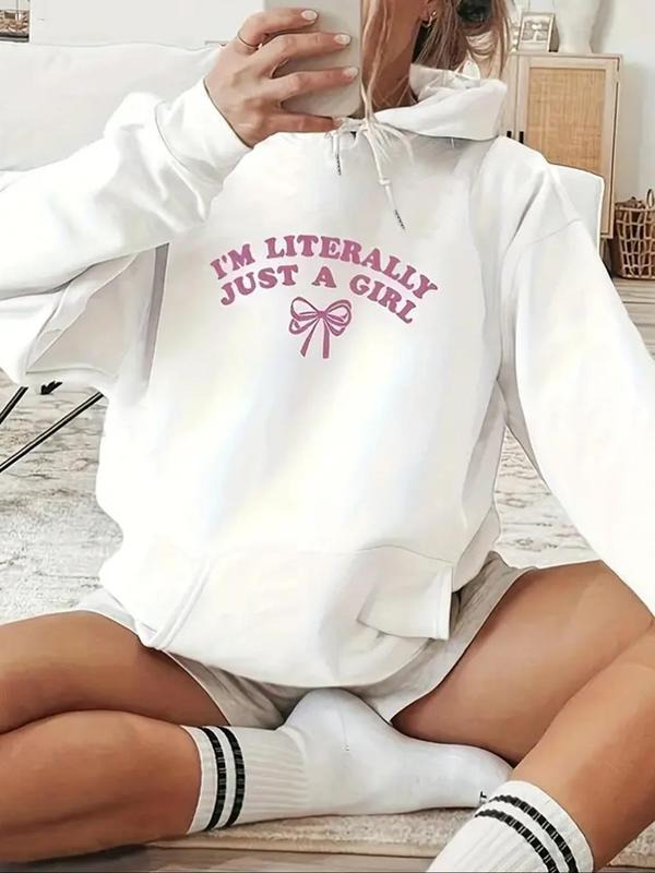 Letter Bowknot Print Drop Shoulder Casual Drawstring - Adult & Kids T-Shirts, Sweatshirts & Hoodies apparel design preview 1