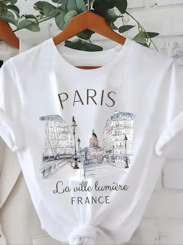 Letter Building Print Round Neck Casual Short Sleeve - Adult & Kids T-Shirts, Sweatshirts & Hoodies apparel design preview 1