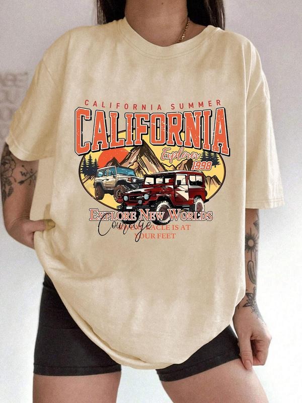 Letter California Print Drop Shoulder Casual Half - Adult & Kids T-Shirts, Sweatshirts & Hoodies apparel design preview 1