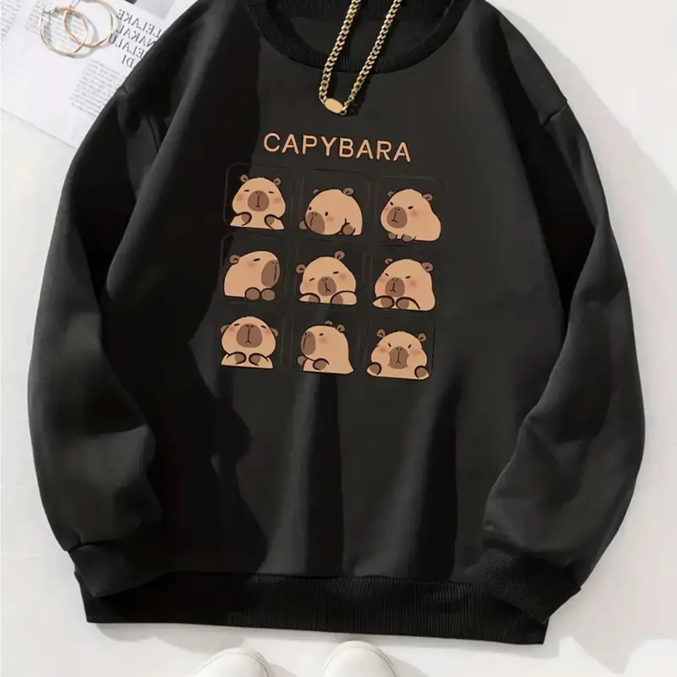 Letter Capybara Print Drop Shoulder Casual Round Neck - Adult & Kids T-Shirts, Sweatshirts & Hoodies apparel design preview 1