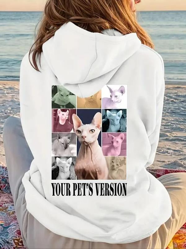 Letter Cat Print Drawstring Pocket 2024 New Casual - Adult & Kids T-Shirts, Sweatshirts & Hoodies apparel design preview 1