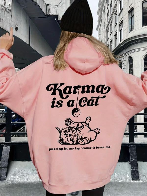 Letter Cat Print Drop Shoulder Casual Drawstring - Adult & Kids T-Shirts, Sweatshirts & Hoodies apparel design preview 1