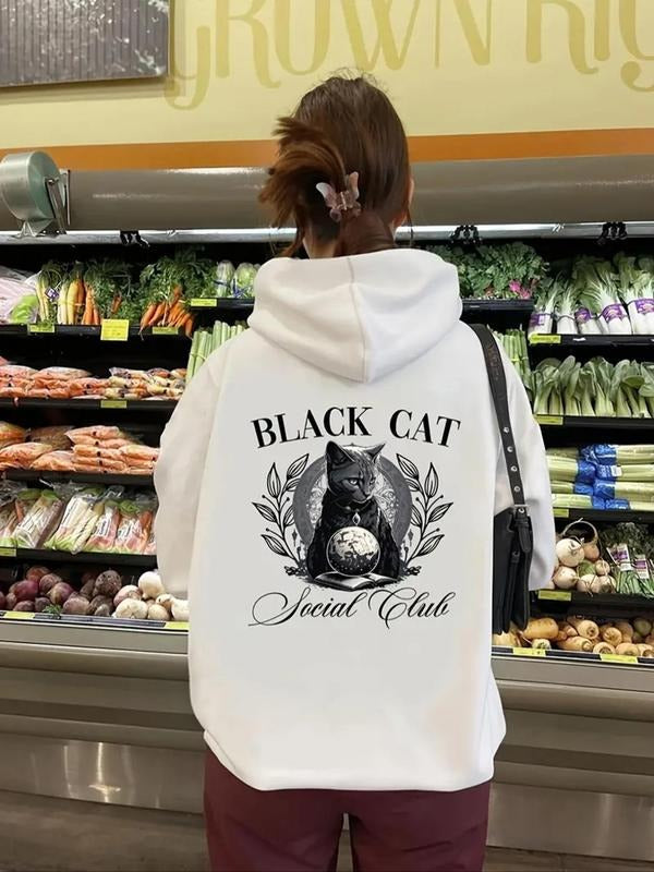Letter Cat Print Casual Hooded Daily Outdoor Clothes - Adult & Kids T-Shirts, Sweatshirts & Hoodies apparel design preview 1