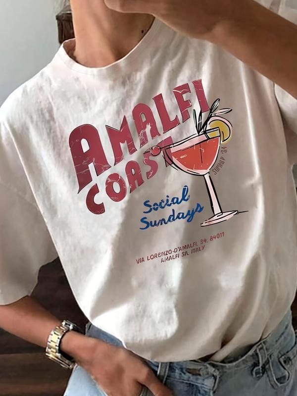Letter Cocktail Print Round Neck Vintage Casual Short - Adult & Kids T-Shirts, Sweatshirts & Hoodies apparel design preview 1