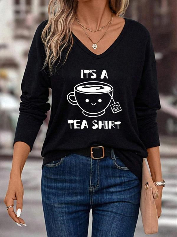 Letter Cup Print Drop Shoulder Casual V Neck Fall - Adult & Kids T-Shirts, Sweatshirts & Hoodies apparel design preview 1