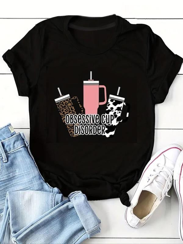 Letter Cup Print Round Neck Vintage Casual Short - Adult & Kids T-Shirts, Sweatshirts & Hoodies apparel design preview 1