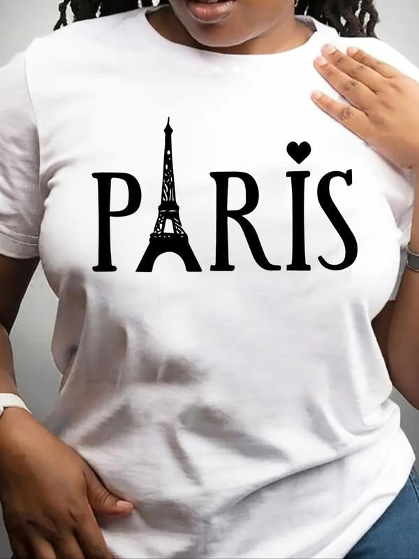 Letter Eiffel Tower Print Round Neck Casual Short - Adult & Kids T-Shirts, Sweatshirts & Hoodies apparel design preview 1