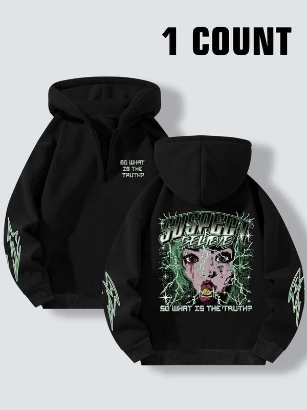Letter Figure Print Half Zip Drop Shoulder Casual - Adult & Kids T-Shirts, Sweatshirts & Hoodies apparel design preview 1
