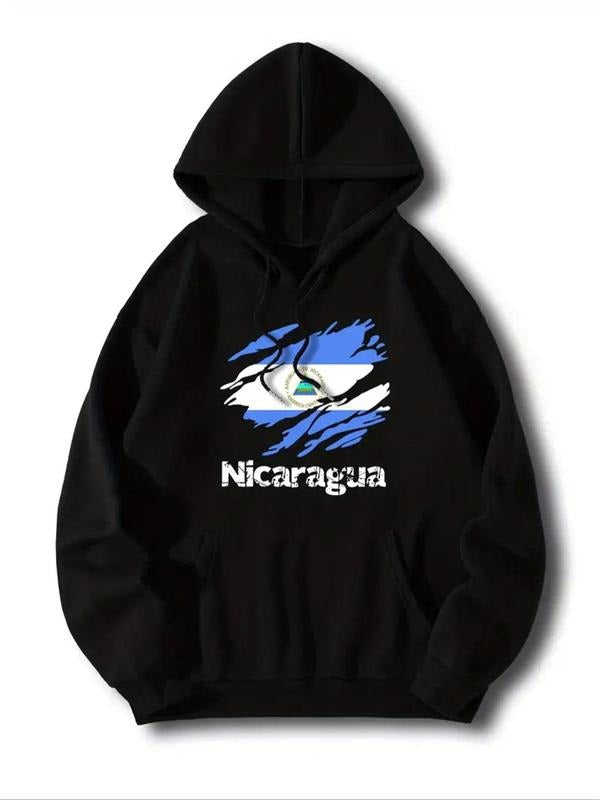 Letter Flag Print Drop Shoulder Casual Drawstring - Adult & Kids T-Shirts, Sweatshirts & Hoodies apparel design preview 1
