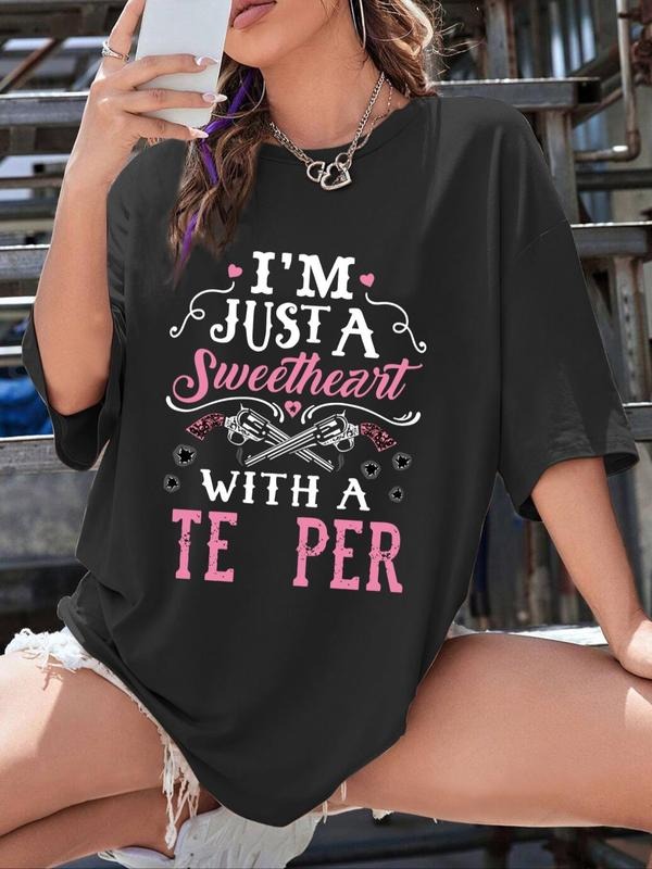 Letter Gun Print Drop Shoulder Casual Half Sleeve - Adult & Kids T-Shirts, Sweatshirts & Hoodies apparel design preview 1