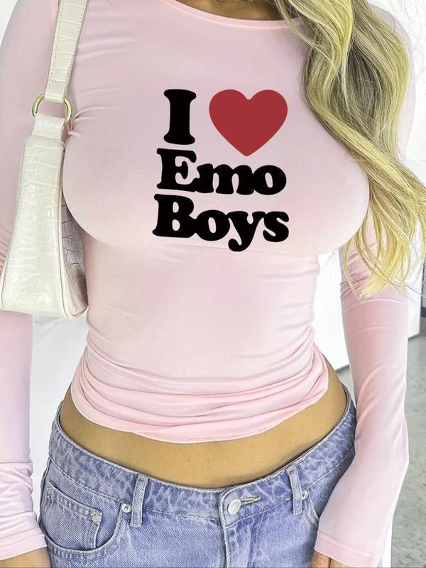 Letter Heart Print Round Neck Skinny Y2K Daily All - Adult & Kids T-Shirts, Sweatshirts & Hoodies apparel design preview 1