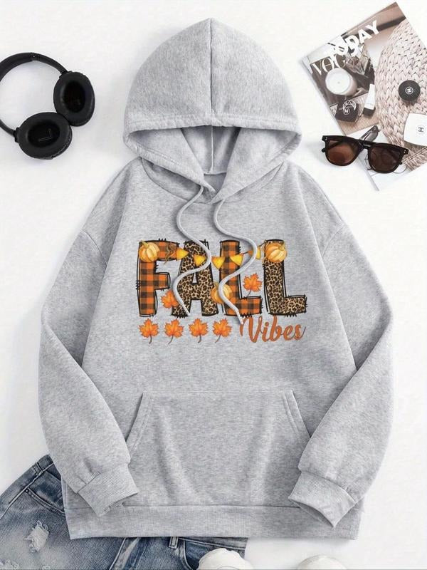 Letter Leaf Print Drop Shoulder Casual Drawstring - Adult & Kids T-Shirts, Sweatshirts & Hoodies apparel design preview 1