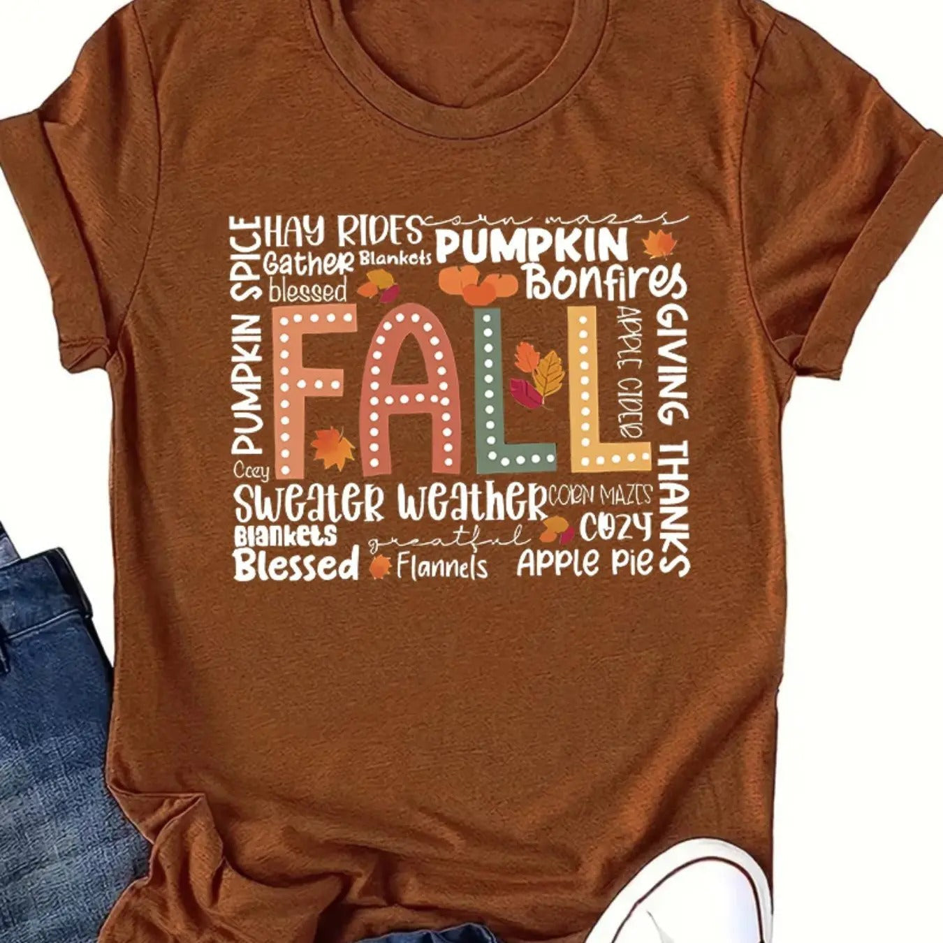 Letter Leaf Print Round Neck Casual Short Sleeve Crew - Adult & Kids T-Shirts, Sweatshirts & Hoodies apparel design preview 1