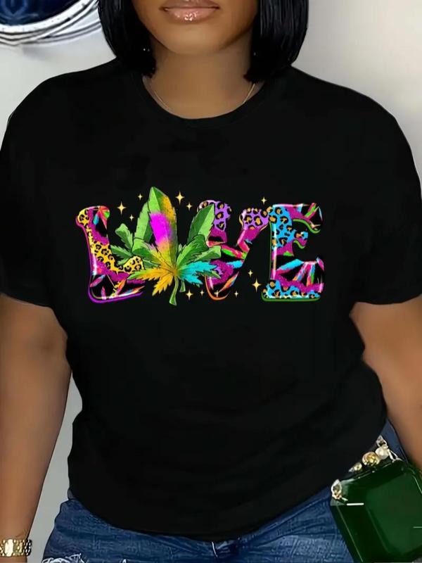 Letter Leaf Print Round Neck Casual Crew Short Sleeve - Adult & Kids T-Shirts, Sweatshirts & Hoodies apparel design preview 1