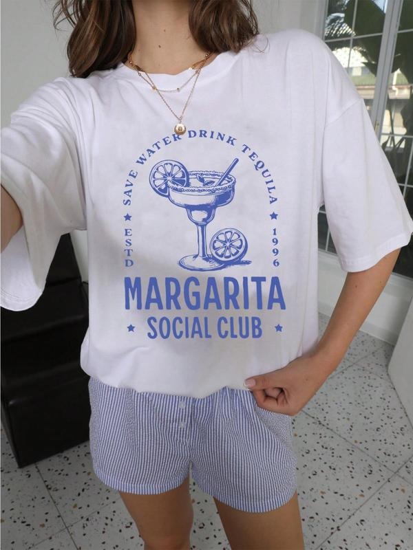 Letter Margarita Print Round Neck Casual Short Sleeve - Adult & Kids T-Shirts, Sweatshirts & Hoodies apparel design preview 1