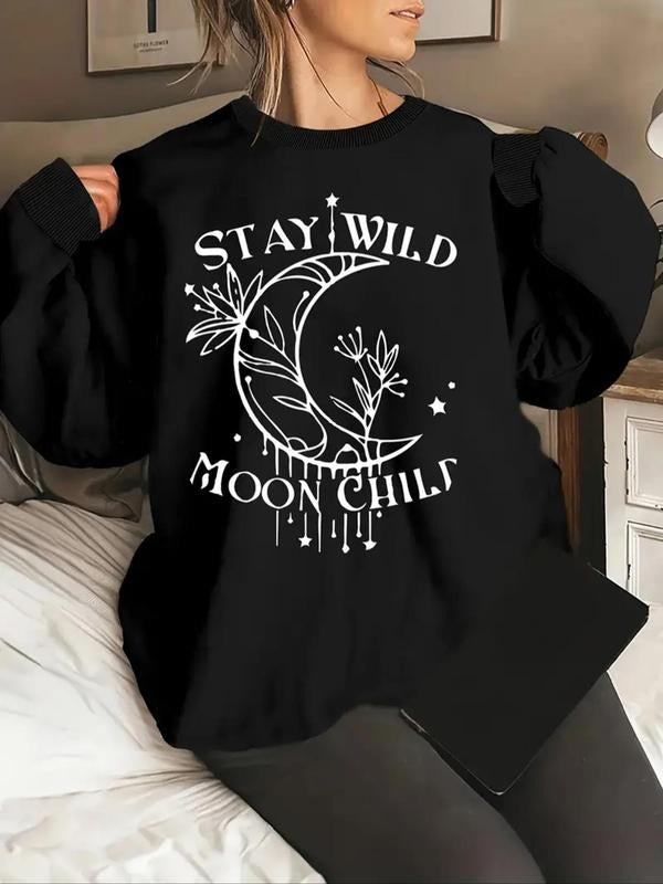 Letter Moon Print Drop Shoulder Casual Round Neck - Adult & Kids T-Shirts, Sweatshirts & Hoodies apparel design preview 1