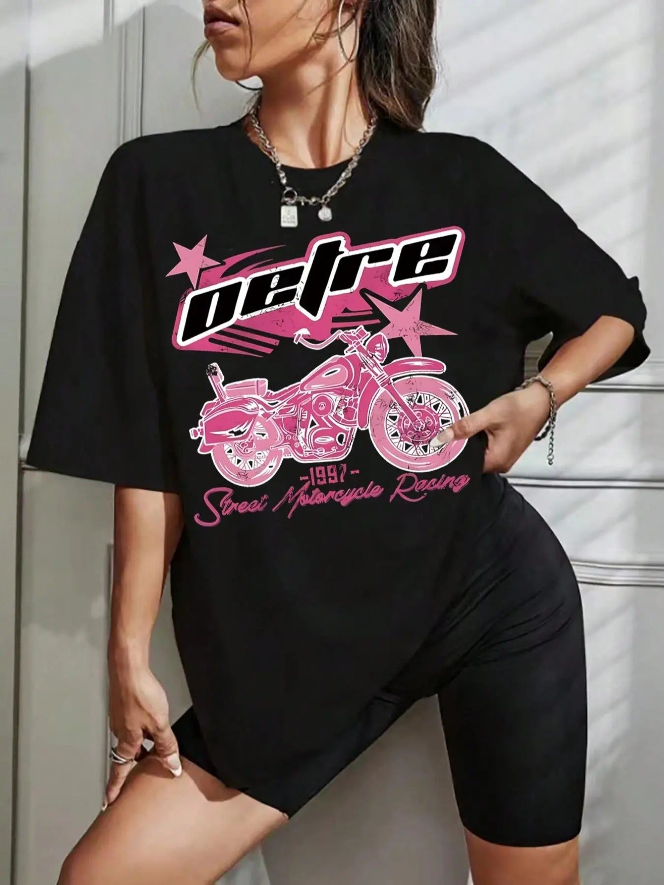 Letter Motorcycle Print Drop Shoulder Casual Half - Adult & Kids T-Shirts, Sweatshirts & Hoodies apparel design preview 1
