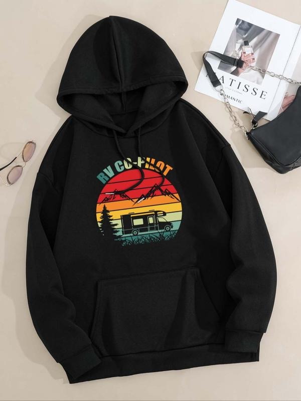 Letter Mountain Print Drop Shoulder Casual Drawstring - Adult & Kids T-Shirts, Sweatshirts & Hoodies apparel design preview 1