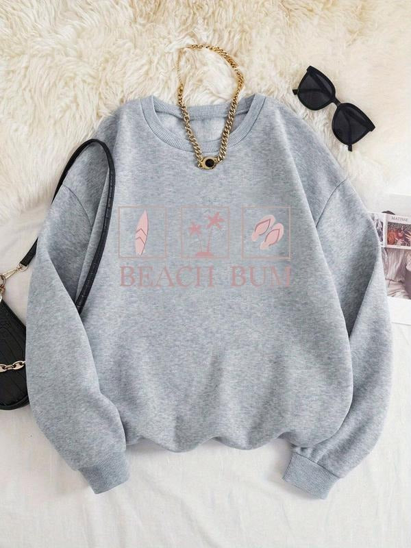 Letter Palm Tree Print Drop Shoulder Casual Round - Adult & Kids T-Shirts, Sweatshirts & Hoodies apparel design preview 1