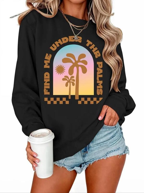 Letter Palm Tree Print Round Neck Casual Fall Winter - Adult & Kids T-Shirts, Sweatshirts & Hoodies apparel design preview 1