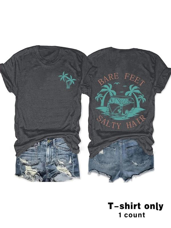 Letter Palm Tree Print Round Neck Casual Short Sleeve - Adult & Kids T-Shirts, Sweatshirts & Hoodies apparel design preview 1