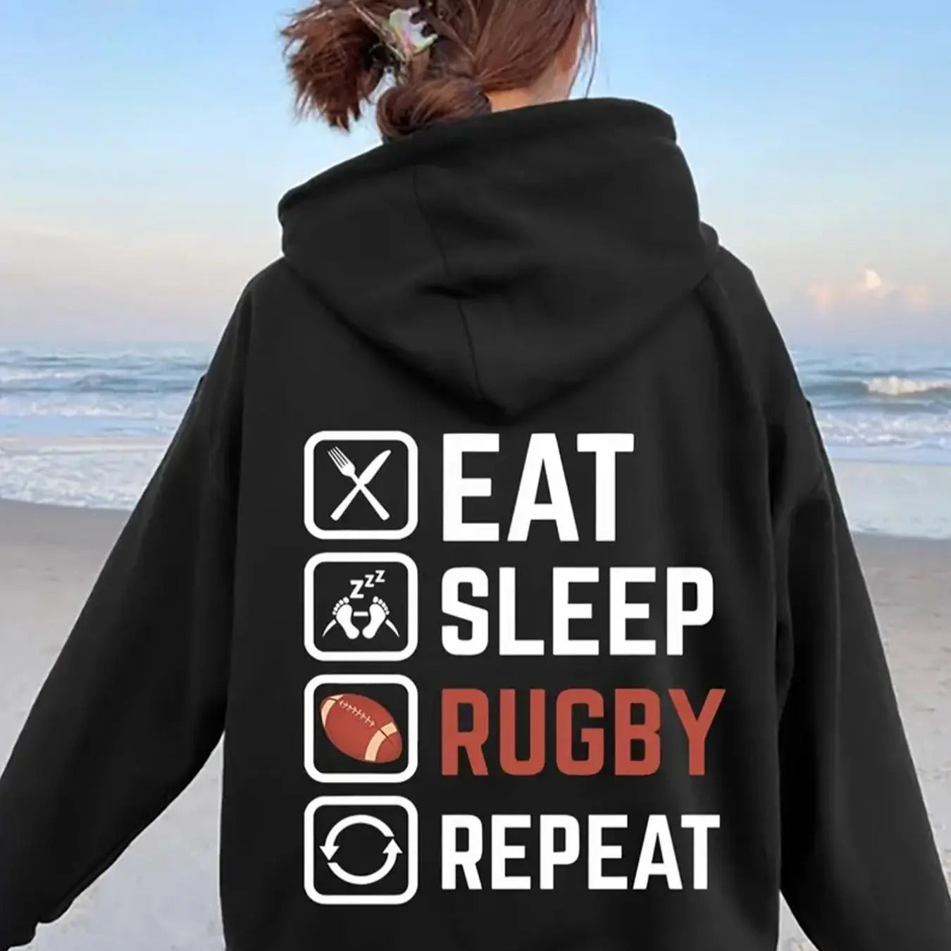 Letter Rugby Print Drawstring Casual Hooded Fall - Adult & Kids T-Shirts, Sweatshirts & Hoodies apparel design preview 1